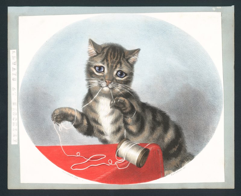 Mindig a Mischiefnél – viktoriánus üdvözlőlap (chromolitho) alkotó: Fanny Corbaux