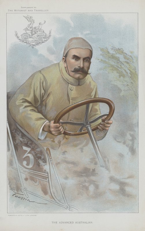 Selwyn Edge, ausztrál származású brit autóversenyző (chromolitho) alkotó: Faustin