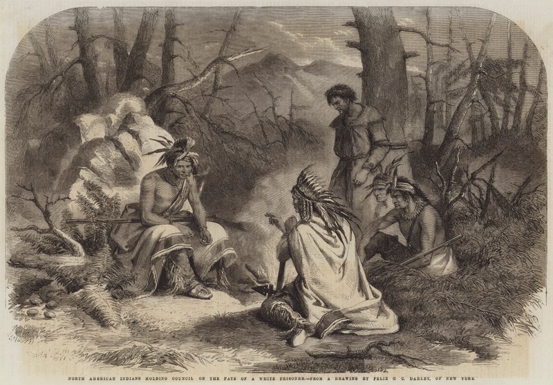 Észak-amerikai indiánok tanácskoznak egy fehér fogoly sorsáról alkotó: Felix Octavius Carr Darley