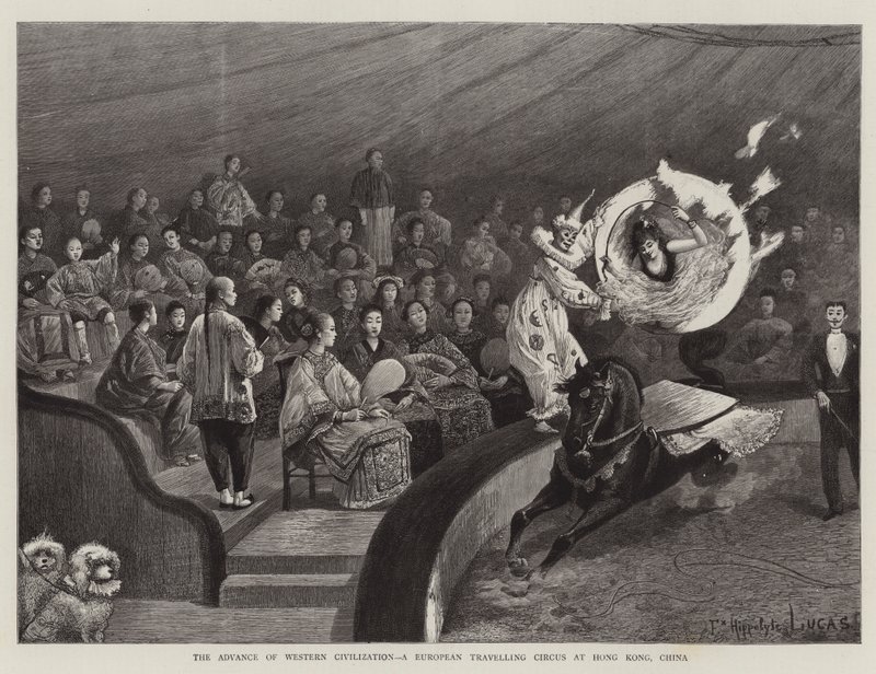 A nyugati civilizáció előrehaladása, egy európai vándorcirkusz Hongkongban, Kínában alkotó: Felix Hippolyte Lucas