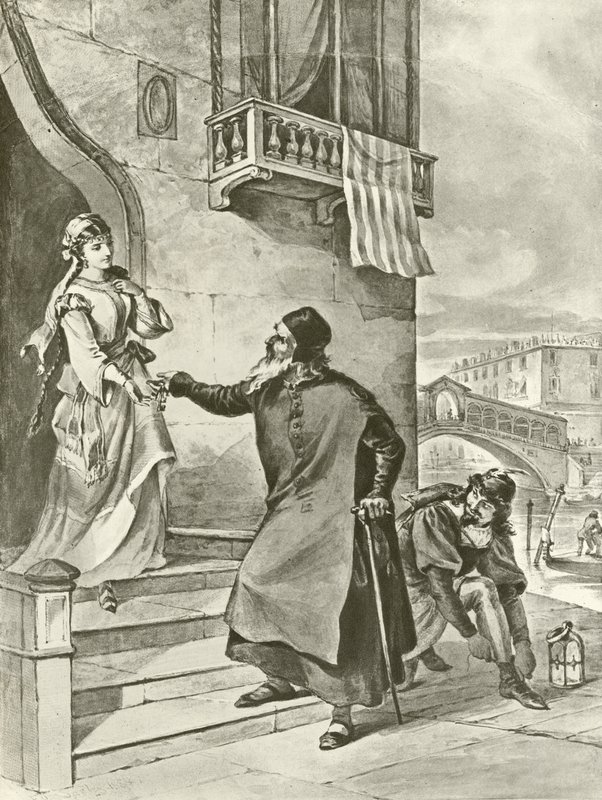 Velencei kereskedő. II. felvonás, V. jelenet (mélynyomás) alkotó: Felix Octavius Carr Darley