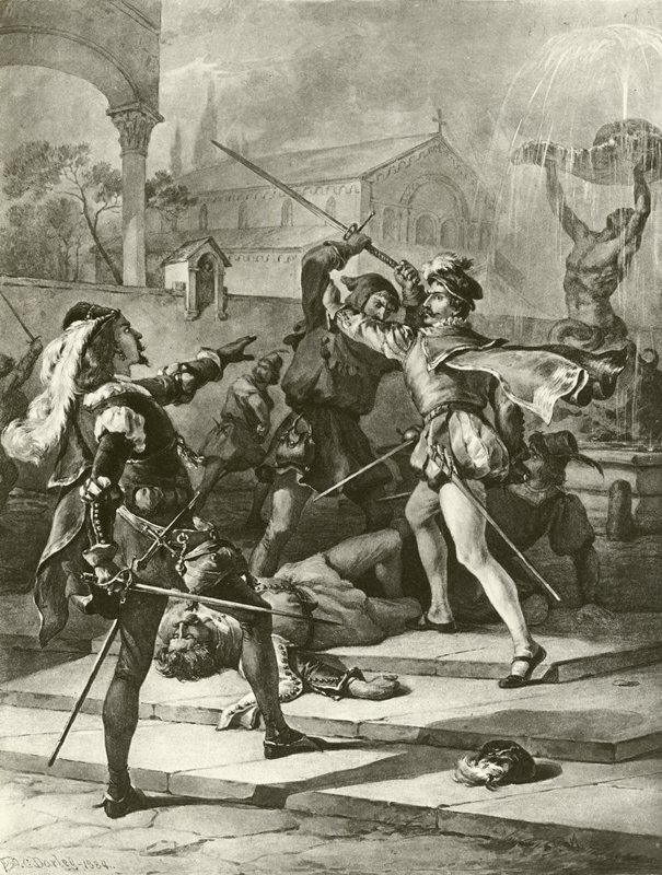 Rómeó és Júlia. I. felvonás – I. jelenet (mélynyomás) alkotó: Felix Octavius Carr Darley