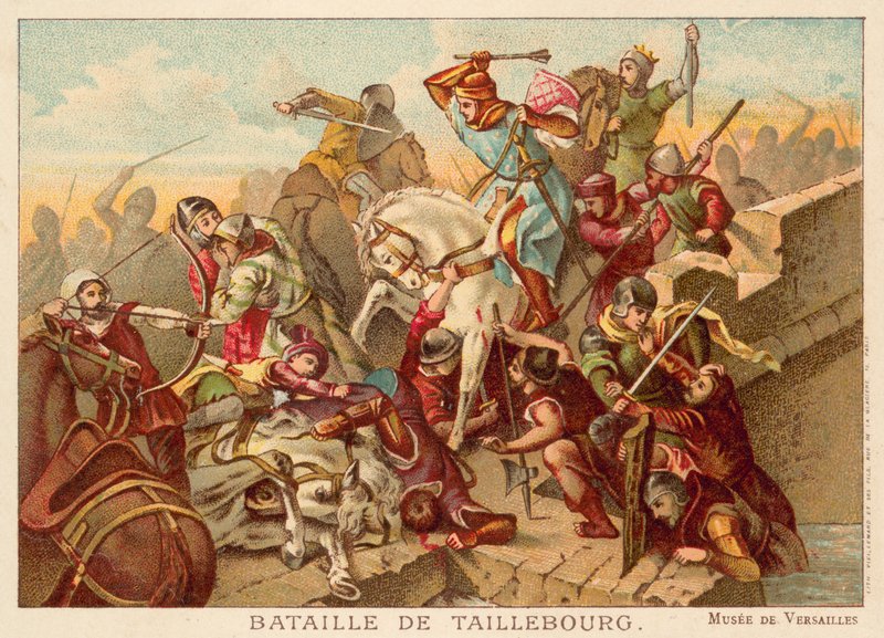 Taillebourg-i csata, Franciaország, 1242 (kromolito) alkotó: Ferdinand Victor Eugene Delacroix