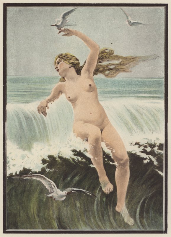 Hullámok és sirályok (színes litó) alkotó: Ferdinand Victor Eugene (after) Delacroix