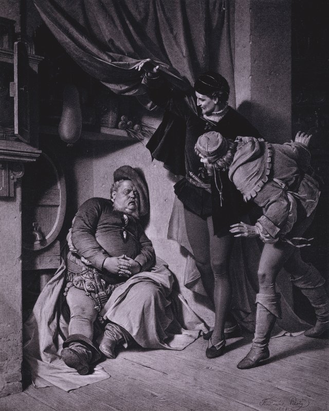 Jelenet Shakespeare IV. Henrik király című művéből, 1. rész (II. felvonás, 4. jelenet) (litho) alkotó: Ferdinand the Elder Piloty
