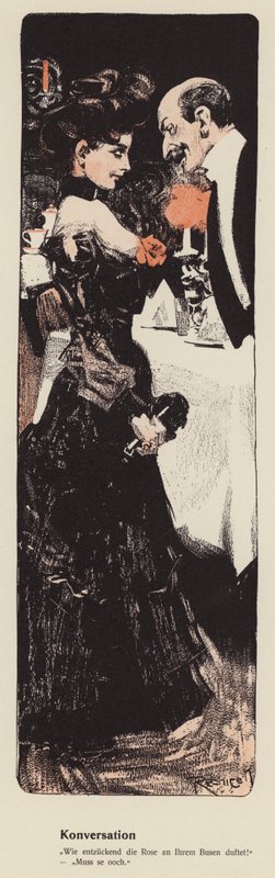Egy fiatal nővel beszélgető férfi (színes litó) alkotó: Ferdinand von Reznicek
