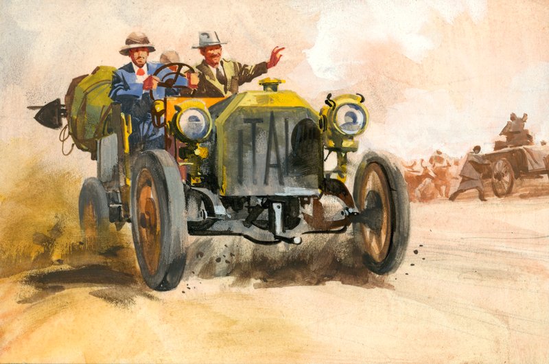 Tízezer mérföldes autóverseny (gouache, papír) alkotó: Ferdinando Tacconi