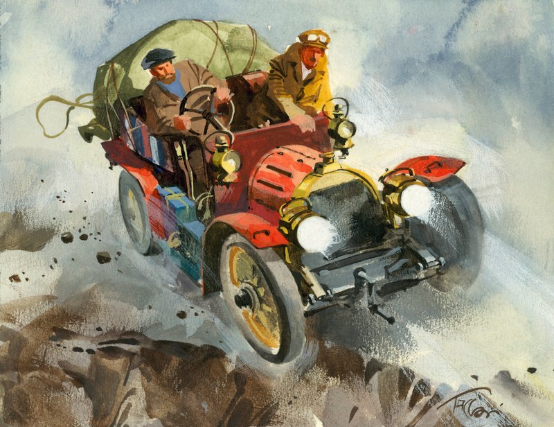 Tízezer mérföldes autóverseny (gouache, papír) alkotó: Ferdinando Tacconi