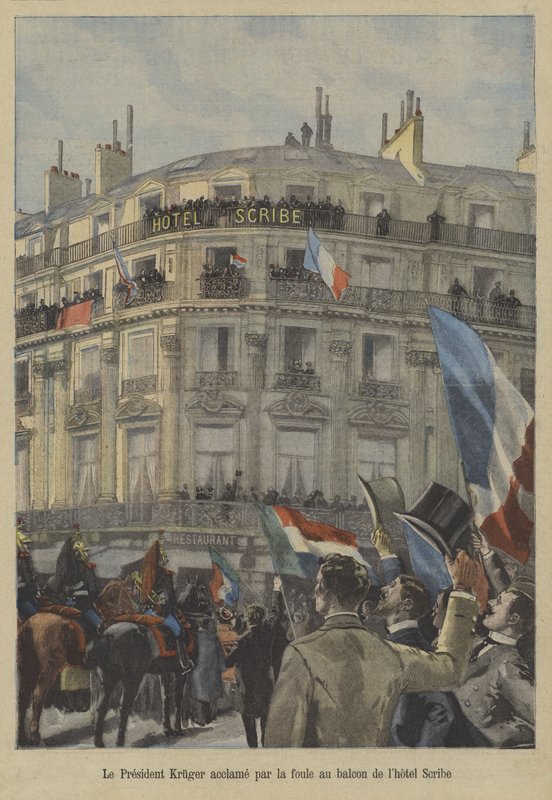 Paul Kruger, a Transvaal korábbi elnöke a párizsi Hotel Scribe erkélyén fogadta a tömeg elismerését alkotó: Fortune Louis Meaulle