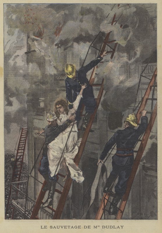 Adeline Dudlay színésznő megmentése a párizsi Theatre-Francais tűzből alkotó: Fortune Louis Meaulle