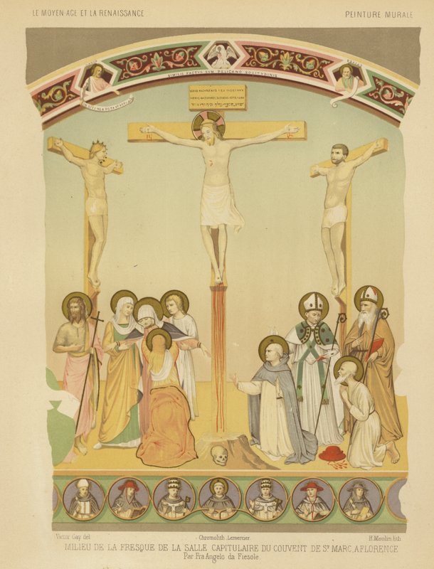 Jézus Krisztus keresztre feszítése, freskó a firenzei San Marco kolostorban (chromolitho) alkotó: Fra (after) Angelico