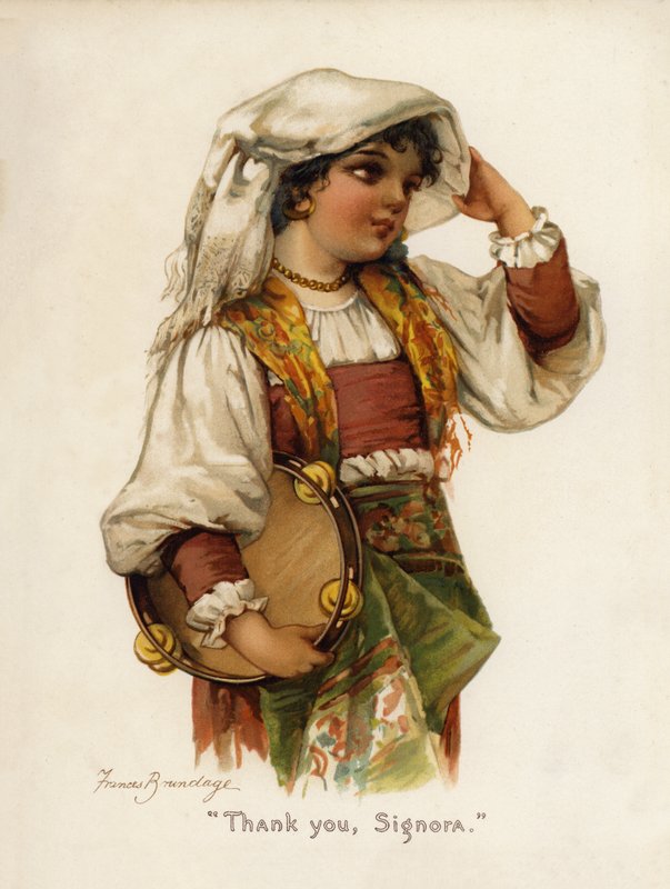 Lányok: "Köszönöm, Signora" (színes litó) alkotó: Frances Brundage