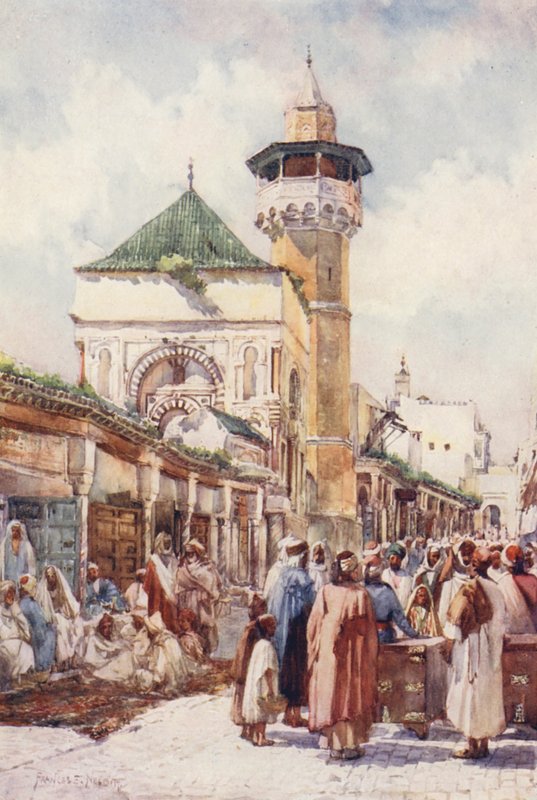 Sidi Ben Ziad mecset, Tunisz, az árverés napja (színes lithó) alkotó: Frances Nesbitt