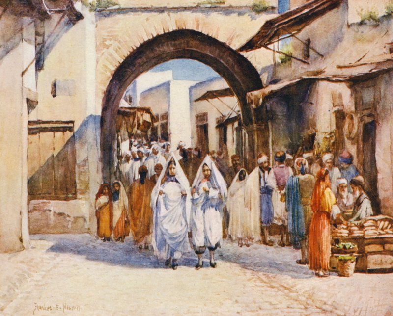 Souk el Hout, Tunisz (színes litográfia) alkotó: Frances Nesbitt