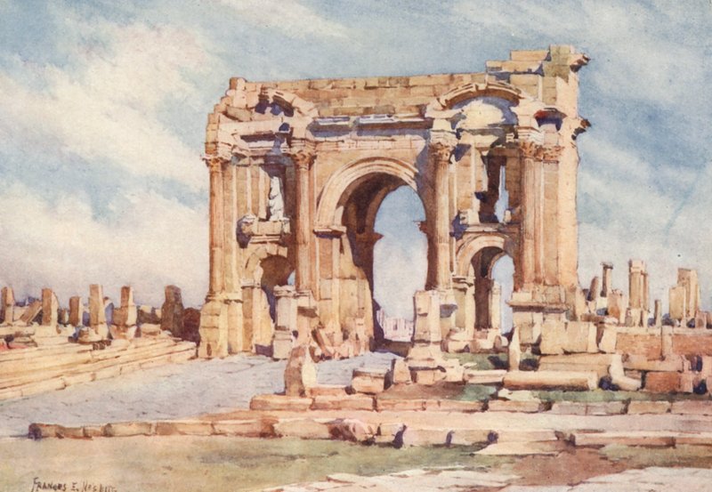 Traianus boltíve, Timgad (színes litográfia) alkotó: Frances Nesbitt