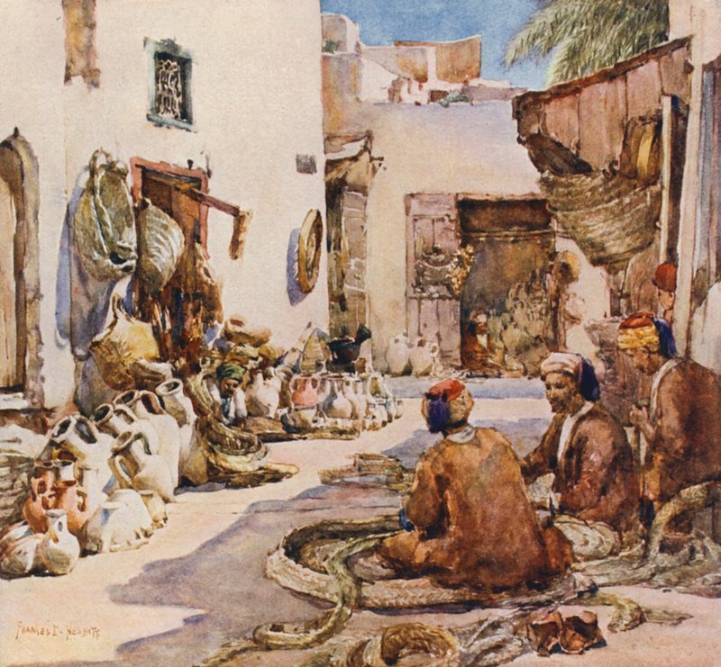 A kosárfonók, Sousse (színes litográfia) alkotó: Frances Nesbitt