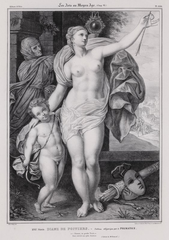 II. Henrik francia király szeretőjének, Diane de Poitiersnek allegorikus festménye (litho) alkotó: Francesco Primaticcio