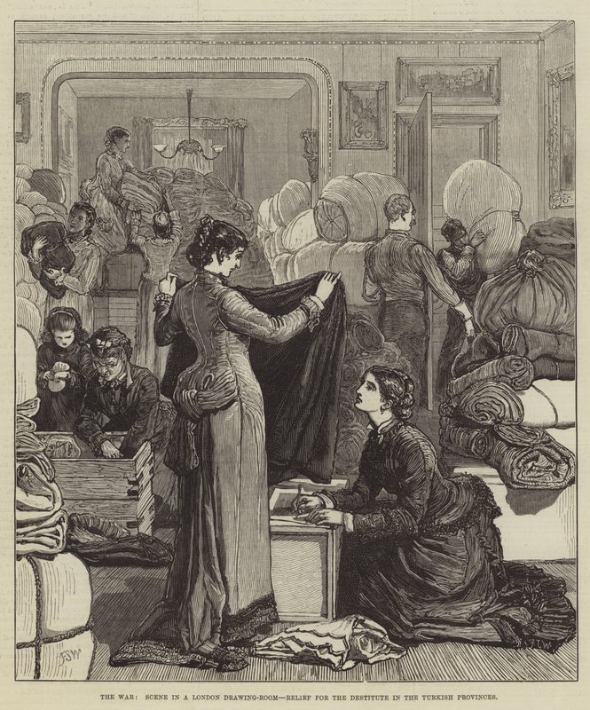 A háború, jelenet egy londoni rajzteremben, a török tartományok nélkülözőinek segélyezése alkotó: Francis S. Walker