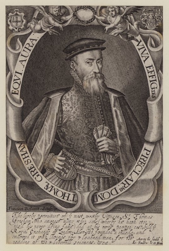 Sir Thomas Gresham, angol kereskedő és pénzember, a Royal Exchange alapítója (metszet) alkotó: Francis (after) Delaram