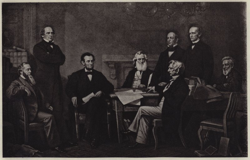 Abraham Lincoln emancipációs kiáltványának első olvasata (litho) alkotó: Francis Bicknell (after) Carpenter