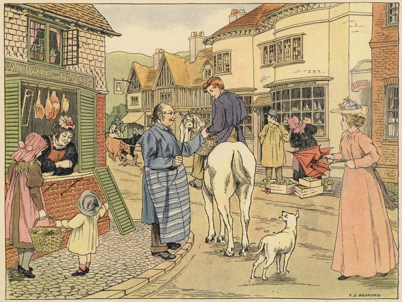 Bedford üzletek könyve: Hentes (színes litográfia) alkotó: Francis Donkin Bedford