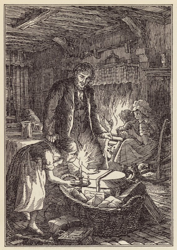 Illusztráció Charles Dickens A tücsök a tűzhelyen című könyvéhez (színes litográfia) alkotó: Francis Donkin Bedford