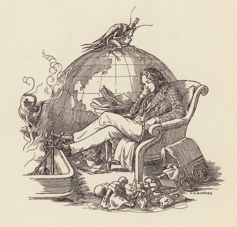 Illusztráció Charles Dickens A tücsök a tűzhelyen című könyvéhez (színes litográfia) alkotó: Francis Donkin Bedford