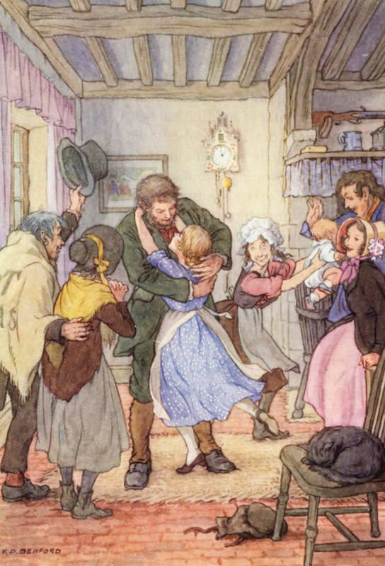 Illusztráció Charles Dickens A tücsök a tűzhelyen című könyvéhez (színes litográfia) alkotó: Francis Donkin Bedford