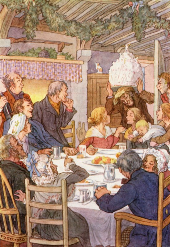 Illusztráció Charles Dickens A tücsök a tűzhelyen című könyvéhez (színes litográfia) alkotó: Francis Donkin Bedford
