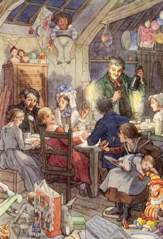 Illusztráció Charles Dickens A tücsök a tűzhelyen című könyvéhez (színes litográfia) alkotó: Francis Donkin Bedford