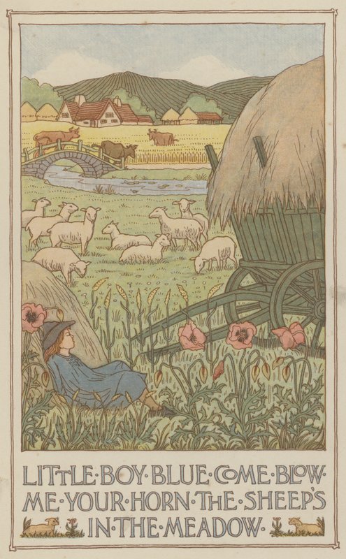 Little Boy Blue gyere, fújd meg a kürtödet, a juhok a réten vannak (színes litográfia) alkotó: Francis Donkin Bedford