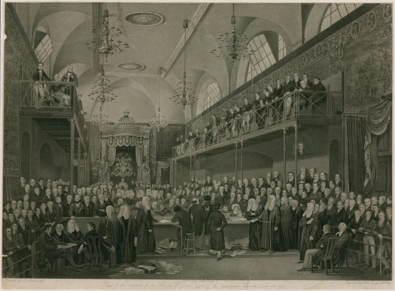 A Lordok Házának belső képe az 1820-as fontos nyomozás során (metszet) alkotó: Francis Phillip (after) Stephanoff