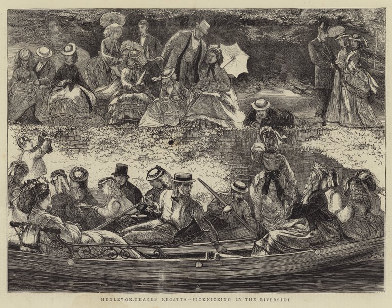 Henley-on-Thames Regatta, csákányozás a folyóparton alkotó: Francis S. Walker