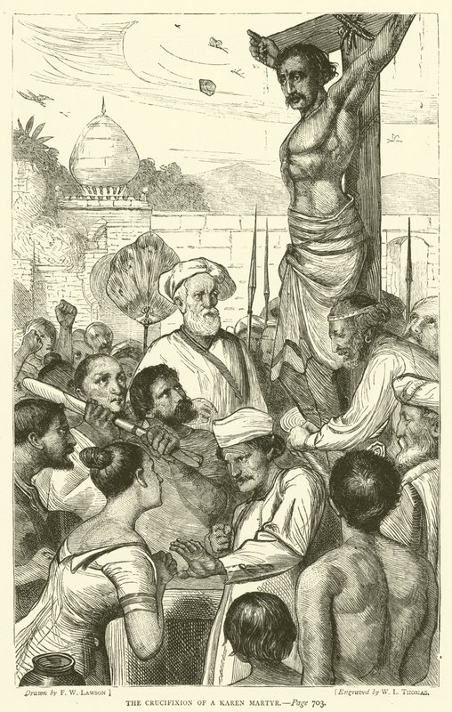Egy Karen mártír keresztre feszítése alkotó: Francis Wilfred Lawson