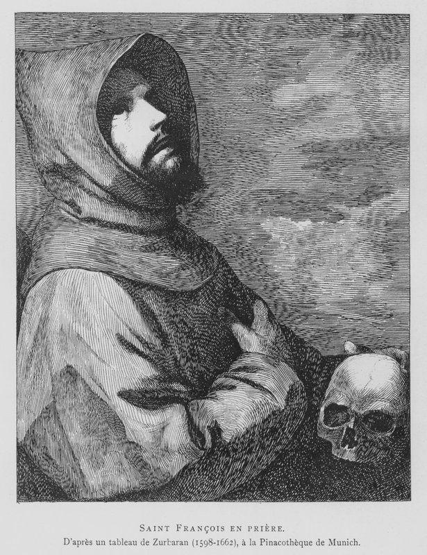 Assisi Szent Ferenc imádságban (litho) alkotó: Francisco de (after) Zurbaran