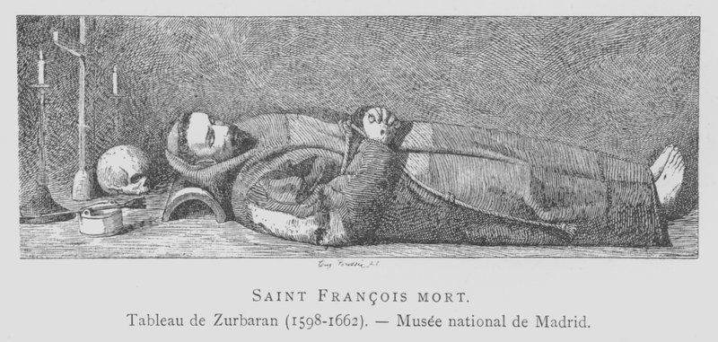 Assisi Szent Ferenc holtteste (litho) alkotó: Francisco de (after) Zurbaran
