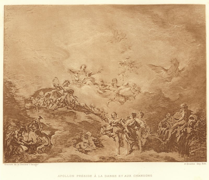 Apollon vezeti a táncot és a dalokat (metszet) alkotó: Francois (after) Boucher