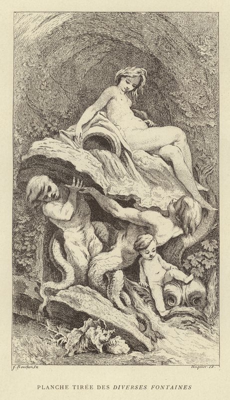 Tányér a különböző szökőkutakból (metszet) alkotó: Francois (after) Boucher