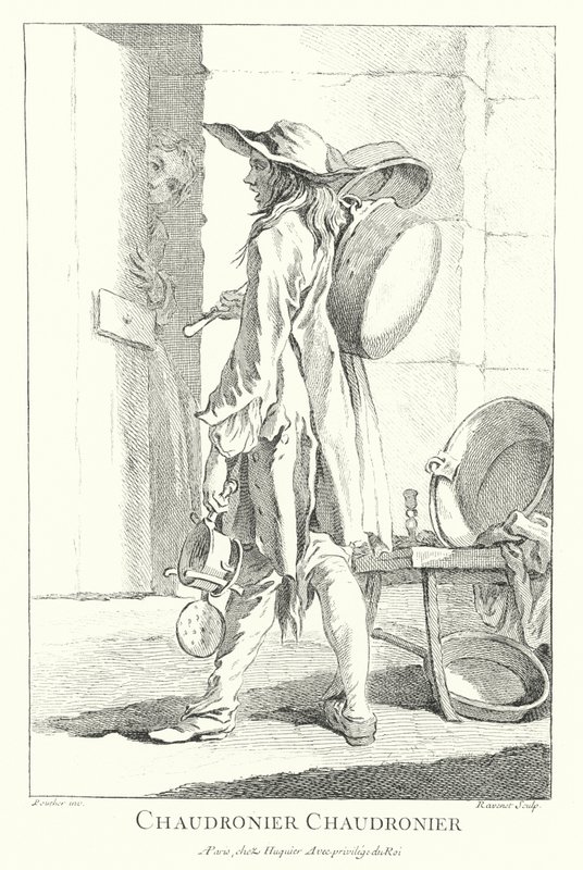Fazék és serpenyő eladó (metszet) alkotó: Francois (after) Boucher