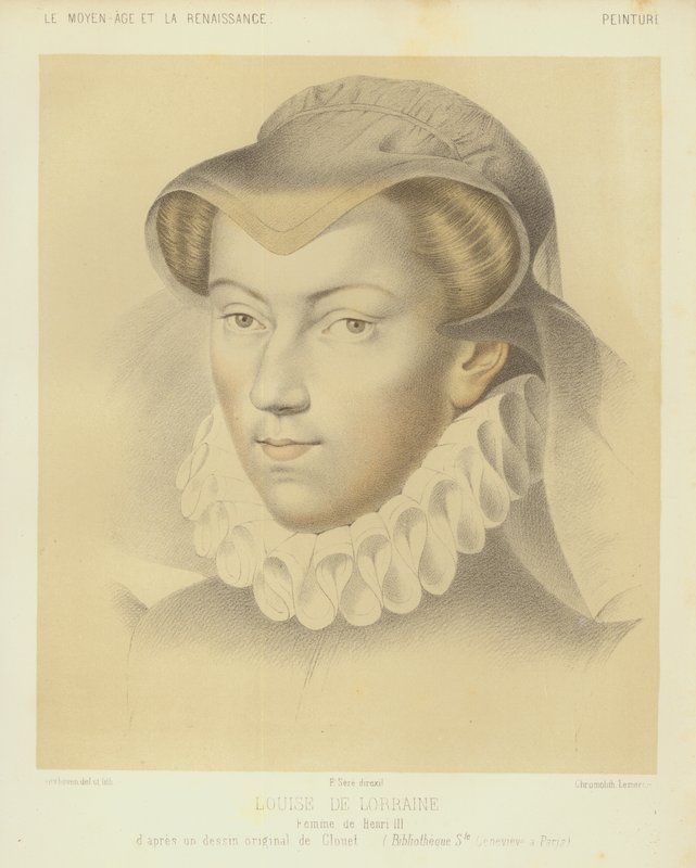 Lotharingiai Louise, III. Henrik francia király felesége (chromolitho) alkotó: Francois (after) Clouet