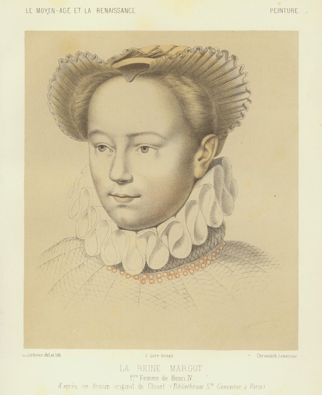 Valois Margit, IV. Henrik francia király első felesége (chromolitho) alkotó: Francois (after) Clouet