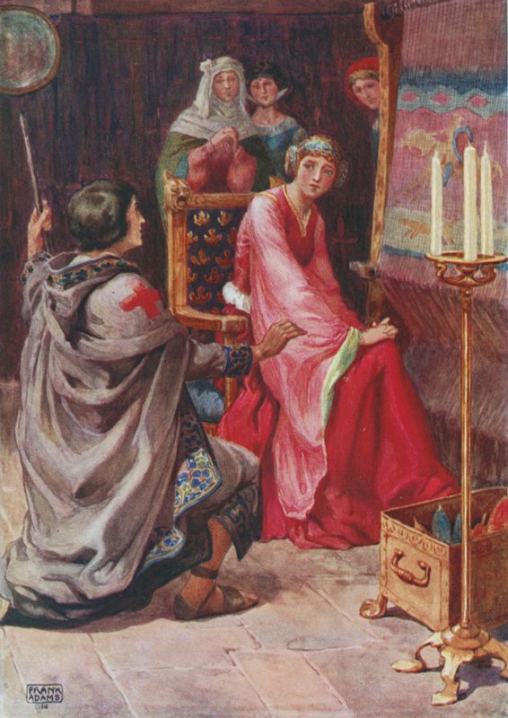 A zarándok és a királynő, Dante G Rossetti A bot és a szkripta című művéből. alkotó: Frank Adams