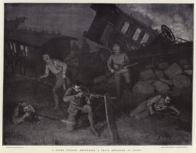 Éjszakai támadás, a búr vonat védelmében kisiklott vonat megvédése alkotó: Frank Dadd
