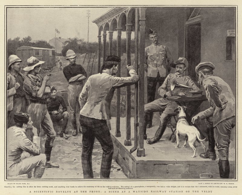 Tudományos újdonság a fronton, jelenet a Veldt út menti pályaudvarán alkotó: Frank Dadd