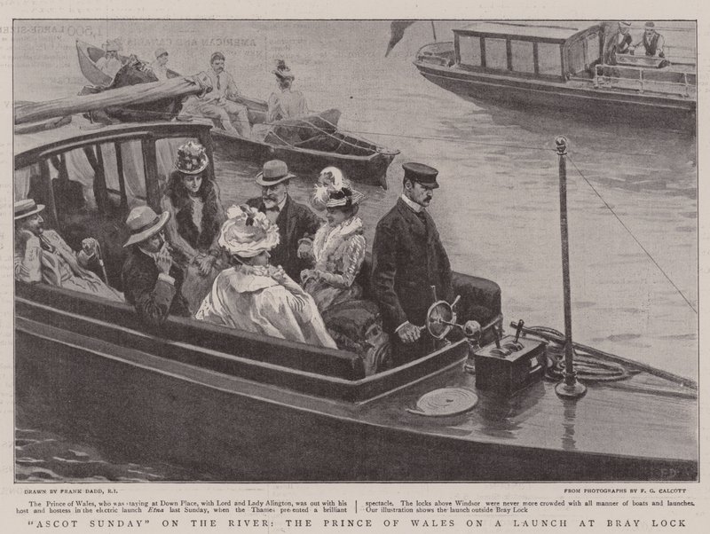Ascot Sunday on the River, a walesi herceg a Bray Locknál alkotó: Frank Dadd