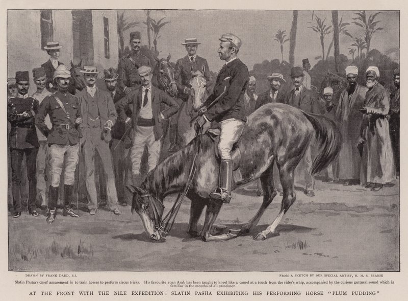 A nílusi expedíció frontján Slatin pasa kiállítja a Performing Horse Plum Pudding című művét alkotó: Frank Dadd