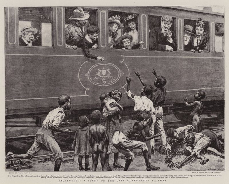 Backsheesh, egy jelenet a Cape Government Railway-nél alkotó: Frank Dadd