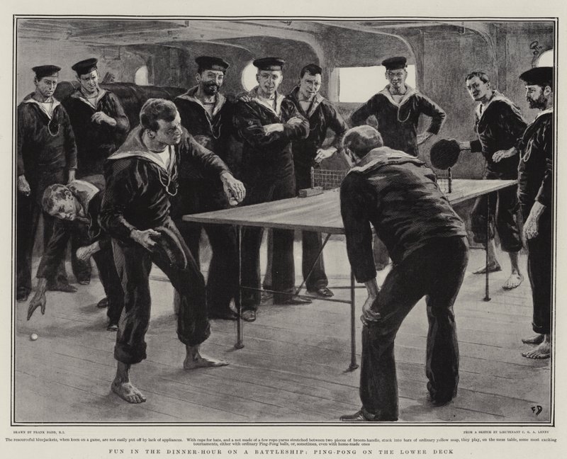 Szórakozás a vacsora órájában egy csatahajón, ping-pong az alsó fedélzeten alkotó: Frank Dadd