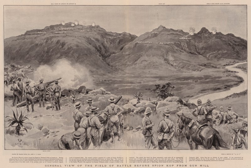 Általános nézet a csatamezőről Spion Kop előtt a Gun Hillről alkotó: Frank Dadd