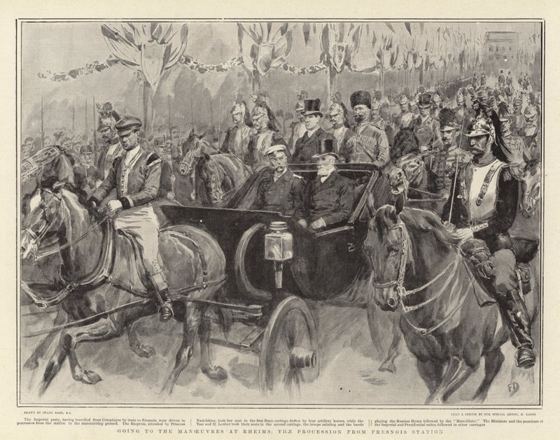 A reimsi manőverekre való indulás, a Fresnois állomásról induló menet alkotó: Frank Dadd